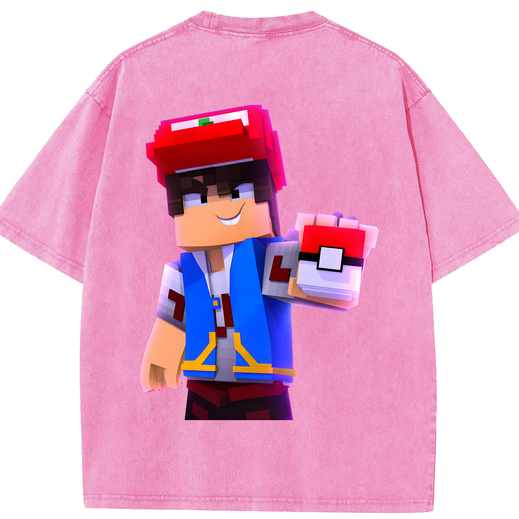 （画像用） マインクラフト ブロックの世界 Minecraft MC Block world 綿100% ヴィンテージ風 半袖Tシャツ（背面プリント）
